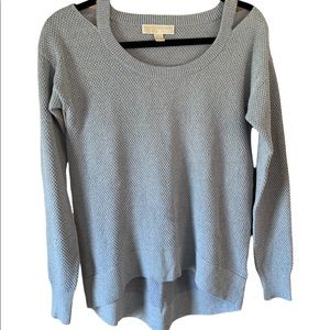 Michael Kors silver shimmery dressy cut out shoulder long sleeve top size S
